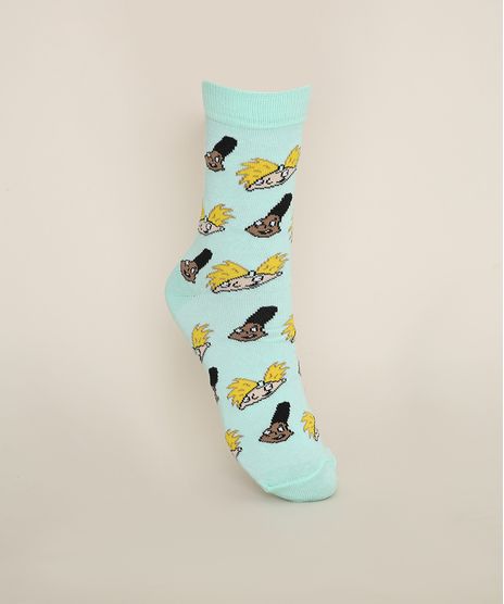 Meia-Feminina-Cano-Alto-Estampada-Hey-Arnold-Verde-Claro-9973262-Verde_Claro_1