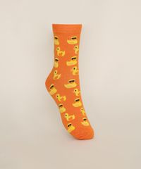 Meia-Feminina-Cano-Alto-Estampada-Patinhos-Laranja-9973267-Laranja_1