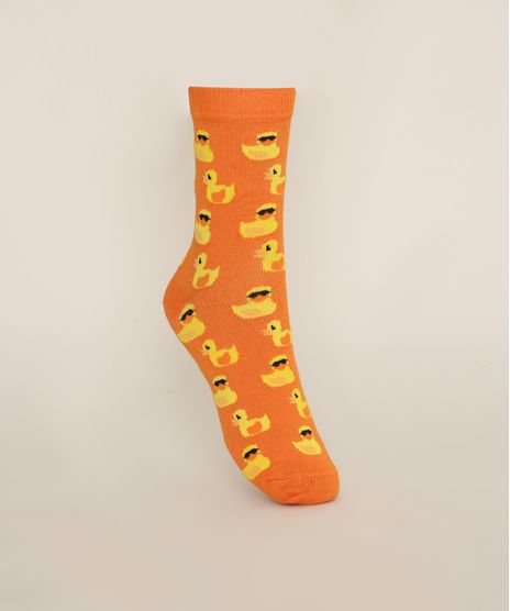 Meia-Feminina-Cano-Alto-Estampada-Patinhos-Laranja-9973267-Laranja_1
