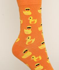 Meia-Feminina-Cano-Alto-Estampada-Patinhos-Laranja-9973267-Laranja_3