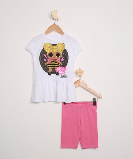 Conjunto-Infantil-de-Blusa-Lol-Surprise-com-Glitter-Manga-Curta-Branca---Bermuda-Biker-Rosa-9965405-Rosa_1