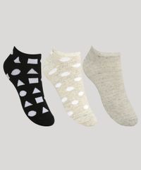 Kit-de-3-Meias-Femininas-Cano-Baixo-Estampado-Geometrico-Cinza-Mescla-Claro-9973648-Cinza_Mescla_Claro_1