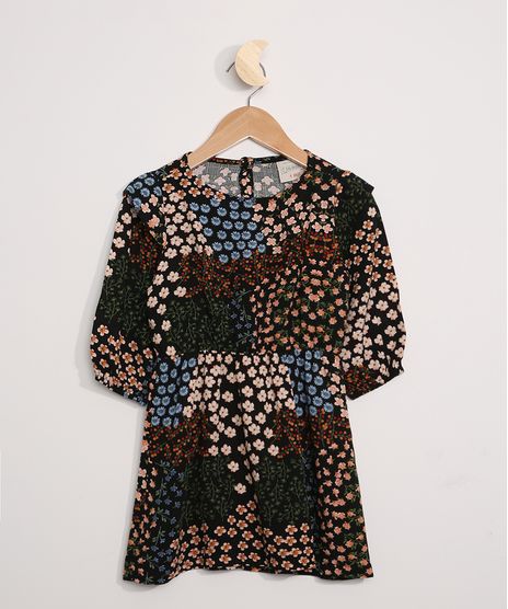 Vestido-Infantil-Muscle-Estampado-Floral-Manga-3-4-Preto-9962542-Preto_1