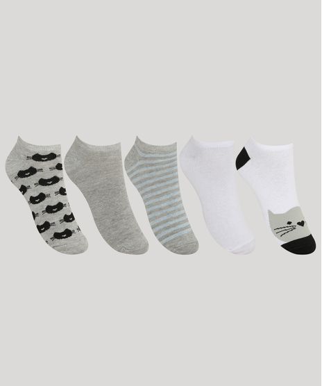 Kit-de-5-Meias-Femininas-Cano-Baixo-Gatinhos-Cinza-9973651-Cinza_1