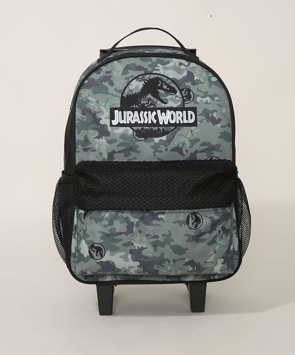 Mochila Infantil Estampada Camuflada Jurassic World com Rodas Verde Único