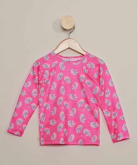 Blusa-de-Praia-Infantil-Estampada-de-Unicornios-Manga-Longa-com-Protecao-UV50--Rosa-Neon-9965848-Rosa_Neon_1