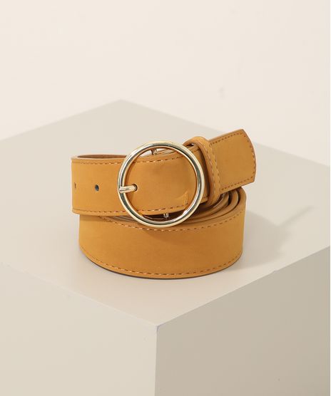 Cinto-Feminino-Medio-com-Fivela-Redonda-Mostarda-9963821-Mostarda_1