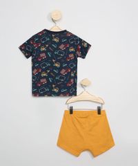 Conjunto-Infantil-de-Camiseta-Estampada-de-Automoveis-Manga-Curta-Azul-Marinho---Short-Mostarda-9946969-Mostarda_2