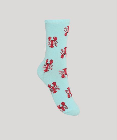 Meia-Feminina-Estampada-Lagostas-Cano-Alto-Azul-Claro-9973174-Azul_Claro_1