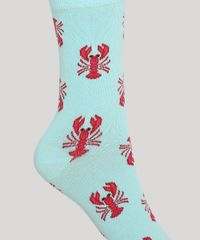 Meia-Feminina-Estampada-Lagostas-Cano-Alto-Azul-Claro-9973174-Azul_Claro_3