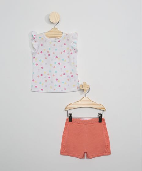 Conjunto-Infantil-de-Blusa-Estampada-Poa-Manga-Curta-Off-White---Short-com-Babados--Laranja-9968266-Laranja_1