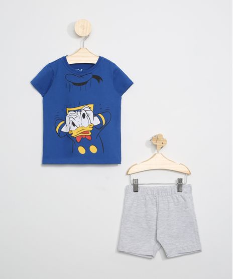 Conjunto-Infantil-de-Camiseta-Pato-Donald-Azul---Bermuda--Cinza-Mescla-Claro-9963492-Cinza_Mescla_Claro_1