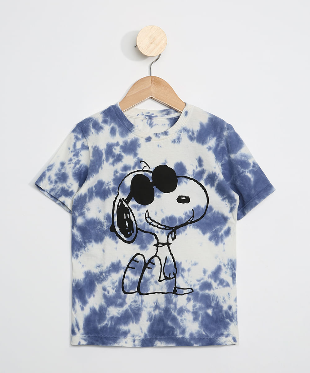 Camiseta Infantil Estampada Tie Dye Snoopy Manga Curta Azul