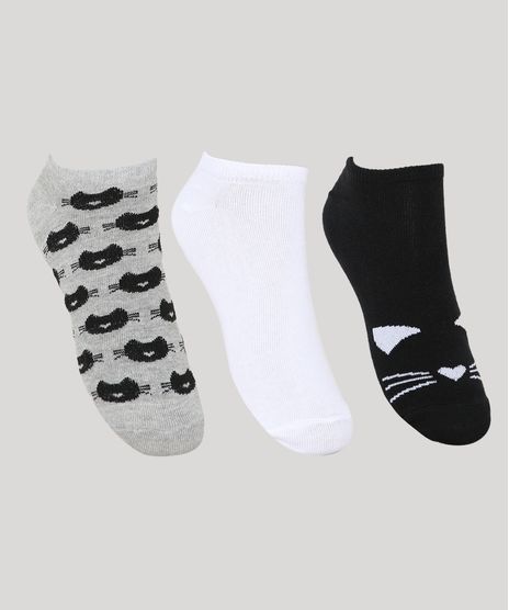 Kit-de-3-Meias-Femininas-Gatinhos-Cano-Baixo-Multicor-9973649-Multicor_1