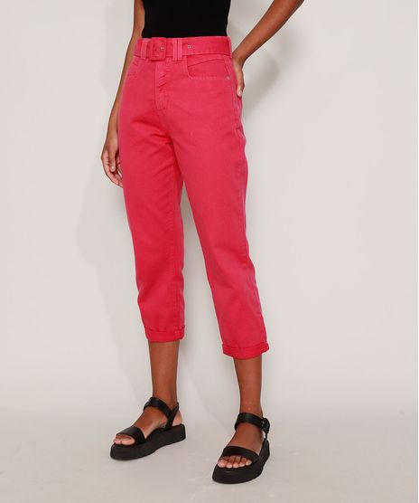 Calca-de-Sarja-Feminina-Mom-Cintura-Super-Alta-com-Cinto-Pink-9971223-Pink_1