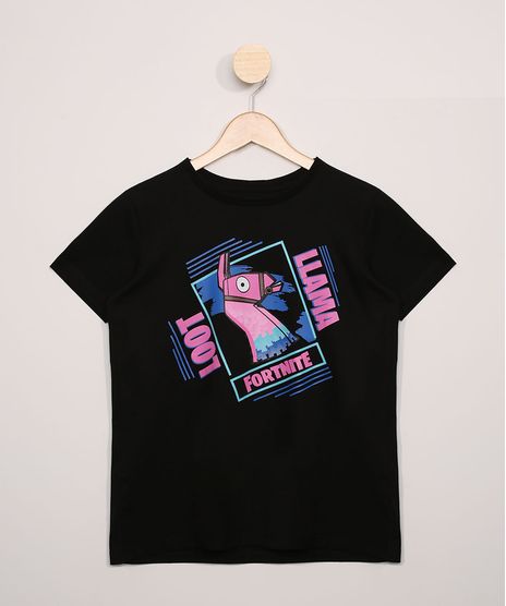 Camiseta-Juvenil-Fortnite-Lhama-Manga-Curta-Preta-9984376-Preto_1