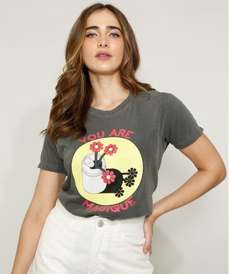 T-Shirt-Feminina-Mindset-Lata-com-Flores--You-Are-Magique--Manga-Curta-Decote-Redondo-Chumbo-9984155-Chumbo_1