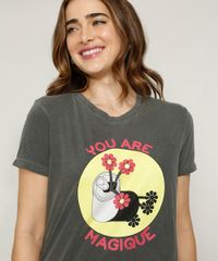 T-Shirt-Feminina-Mindset-Lata-com-Flores--You-Are-Magique--Manga-Curta-Decote-Redondo-Chumbo-9984155-Chumbo_5
