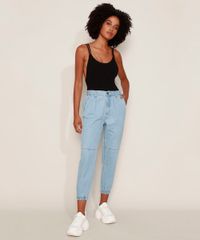 Calca-Jeans-Feminina-Jogger-Cintura-Alta-com-Bolsos-Azul-Medio-9594591-Azul_Medio_3