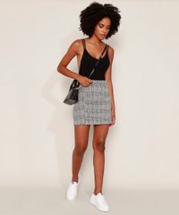 Saia-de-Jacquard-Feminina-Curta-Estampada-Xadrez-com-Fenda-Cinza-Mescla-9983843-Cinza_Mescla_3