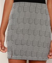 Saia-de-Jacquard-Feminina-Curta-Estampada-Xadrez-com-Fenda-Cinza-Mescla-9983843-Cinza_Mescla_6