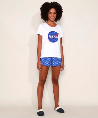 Pijama-Feminino-NASA-com-Estampa-de-Estrelas-Manga-Curta-Branco-9972301-Branco_1