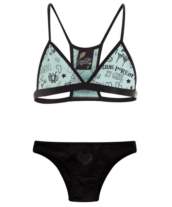 Conjunto Sutiã e Calcinha Estampa e Strass Preto 14