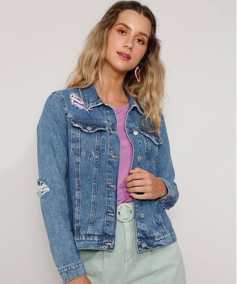 Jaqueta-Jeans-Feminina-Destroyed-Azul-Medio-9978814-Azul_Medio_1