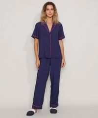 Pijama-Feminino-Camisa-com-Vivos-Manga-Curta-Azul-Marinho-9970141-Azul_Marinho_1