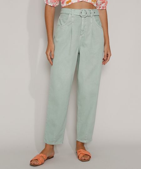 Calca-de-Sarja-Feminina-Baggy-Cintura-Super-Alta-com-Cinto-Verde-Claro-9981899-Verde_Claro_1
