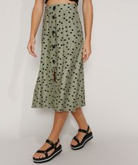 Saia-Feminina-Midi-Texturizada-Estampada-de-Poa-com-Botoes-Verde-9966738-Verde_1