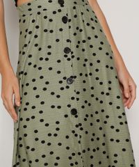 Saia-Feminina-Midi-Texturizada-Estampada-de-Poa-com-Botoes-Verde-9966738-Verde_6