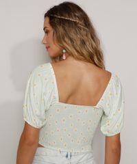Blusa-Feminina-Cropped-Estampada-de-Margaridas-com-Lastex-Manga-Bufante-Decote-Reto-Verde-Claro-9970688-Verde_Claro_2