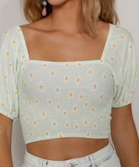 Blusa-Feminina-Cropped-Estampada-de-Margaridas-com-Lastex-Manga-Bufante-Decote-Reto-Verde-Claro-9970688-Verde_Claro_5