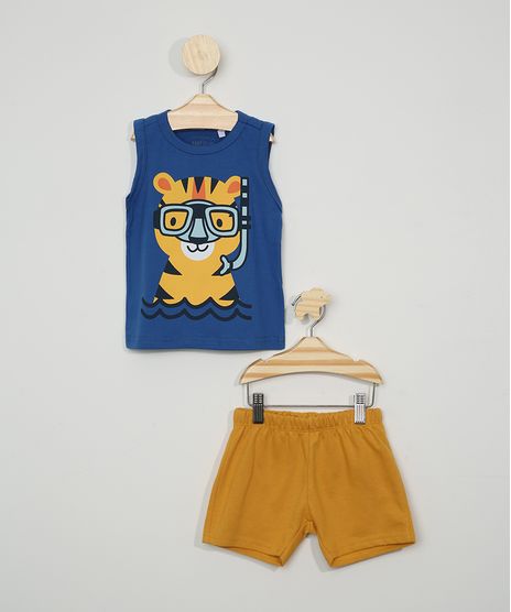 Conjunto-Infantil-de-Regata-Tigre-Azul---Bermuda-de-Moletom-Mostarda-9974637-Mostarda_1