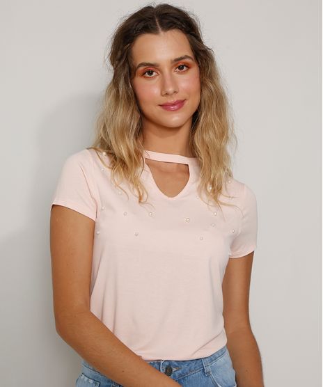 Camiseta-Feminina-Basica-Choker-com-Perolas-Manga-Curta-Rose-9973887-Rose_1