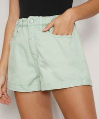 Short-de-Sarja-Feminino-Mom-Cintura-Alta-com-Barra-Dobrada-Verde-Claro-9977089-Verde_Claro_1