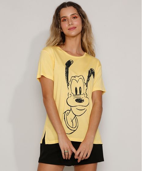 Camiseta-Feminina-Ampla-Pluto-Manga-Curta-Decote-Redondo-Amarela-9968806-Amarelo_1
