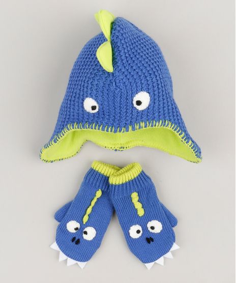 Kit-de-Gorro---Luva--Dinossauro--em-Trico-Azul-8872272-Azul_1