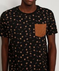 Camiseta-Masculina-Estampada-Floral-com-Bolso-em-Suede-Manga-Curta-Gola-Careca-Preta-9966703-Preto_5