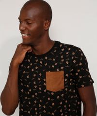 Camiseta-Masculina-Estampada-Floral-com-Bolso-em-Suede-Manga-Curta-Gola-Careca-Preta-9966703-Preto_6