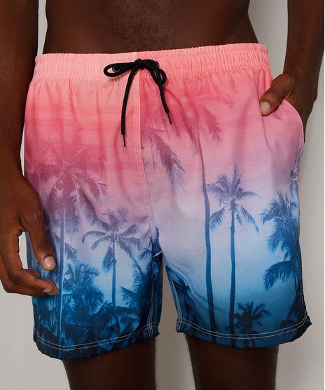 Short-Masculino-Estampado-de-Coqueiros-com-Degrade-e-Bolsos-Rosa-9975599-Rosa_1