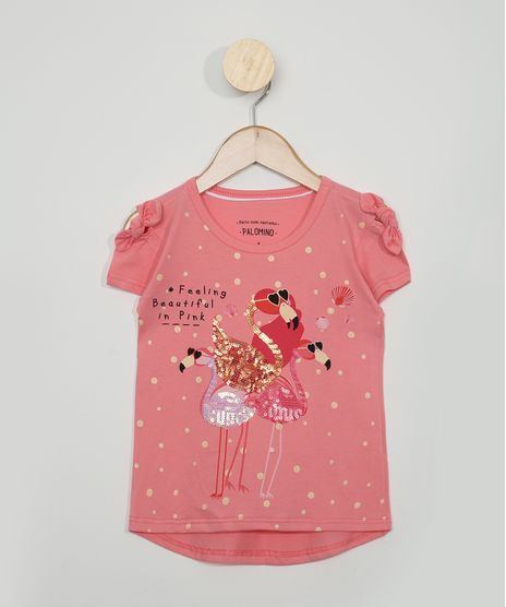 Blusa-Infantil-Flamingos-com-Paete-Manga-Curta--Coral-9968393-Coral_1