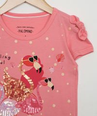 Blusa-Infantil-Flamingos-com-Paete-Manga-Curta--Coral-9968393-Coral_4
