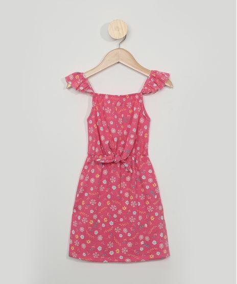 Vestido-Infantil-Estampado-Floral-Alca-Fina-com-Babado-Decote-Reto-Rosa-9966434-Rosa_1