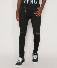 Calca-de-Sarja-Masculina-Super-Skinny-Cropped-com-Rasgo-no-Joelho-e-Chaveiro-Preta-9968745-Preto_1