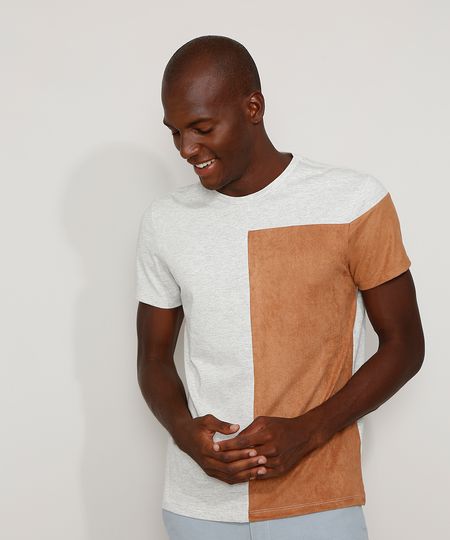 Camiseta-Masculina-Slim-com-Recorte-em-Suede-Manga-Curta-Gola-Careca-Cinza-Mescla-Claro-9970525-Cinza_Mescla_Claro_1