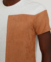 Camiseta-Masculina-Slim-com-Recorte-em-Suede-Manga-Curta-Gola-Careca-Cinza-Mescla-Claro-9970525-Cinza_Mescla_Claro_2