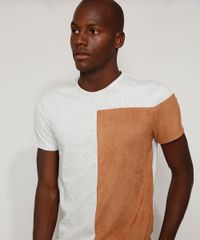 Camiseta-Masculina-Slim-com-Recorte-em-Suede-Manga-Curta-Gola-Careca-Cinza-Mescla-Claro-9970525-Cinza_Mescla_Claro_6