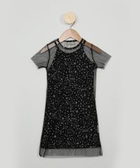 Vestido-Infantil-Estampado-Estrelas-com-Sobreposicao-em-Tule-Manga-Curta-Preto-9967675-Preto_1